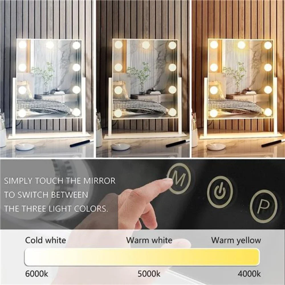 Hollywood Tabletop Makeup Vanity Mirror with 9 LED Lights Smart Touch Control